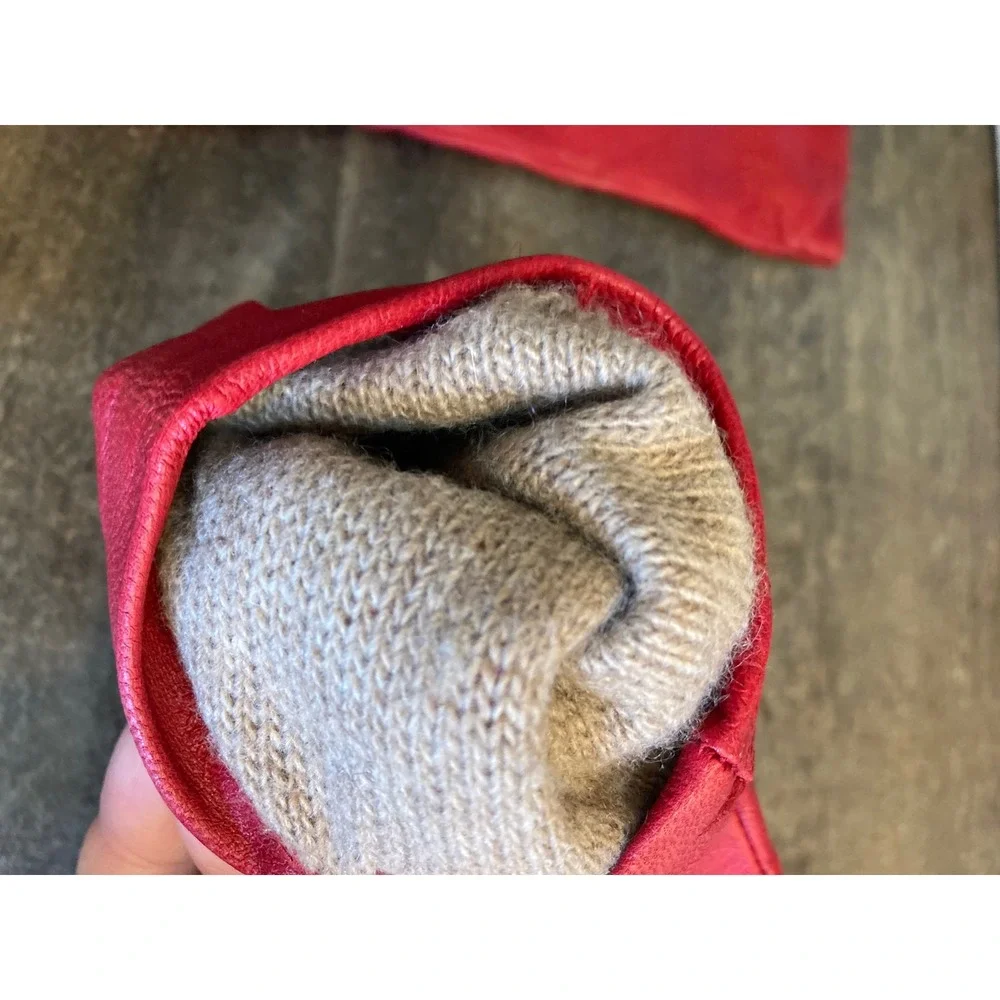 Fownes Red Leather Gloves Womens Size 7 Cashmere Lined Genuine Leather WPL 9522